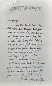 Letter from John Newton, painting tutor at Kingston