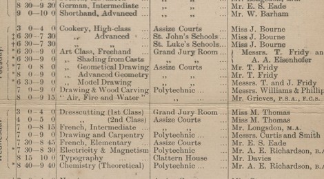 Technical Instruction Classes Timetable